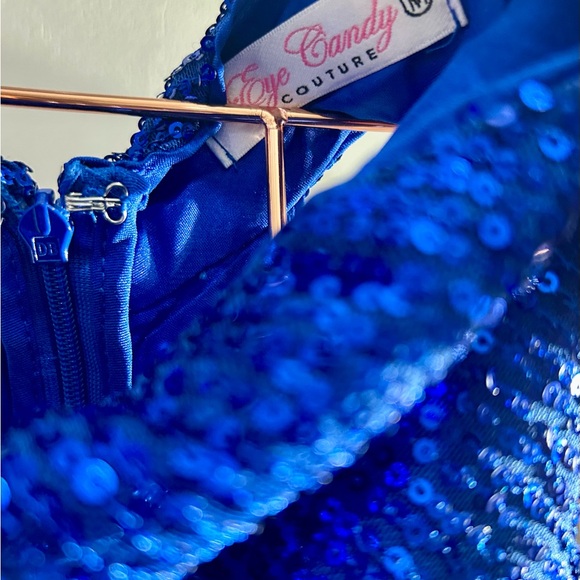 Eye Candy One Shoulder Blue Sequin Dress - Picture 2 of 4